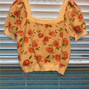 Willow & Wind Floral Knit Puff Sleeve Top